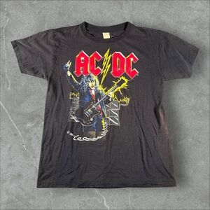 Vintage AC/DC Shirt‎ Mens Large Black 1986 Who Made Who Tour 1980s Rock Band Tee